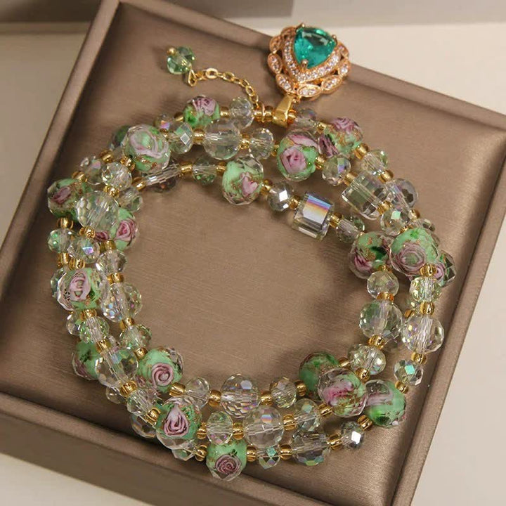 Buddha Stones Bracciale a triplo giro Golden Liuli Glass Rose Garden Teadrop Energy - image 3