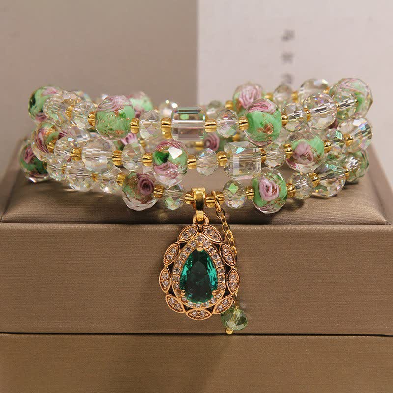 Buddha Stones Bracciale a triplo giro Golden Liuli Glass Rose Garden Teadrop Energy - image 8