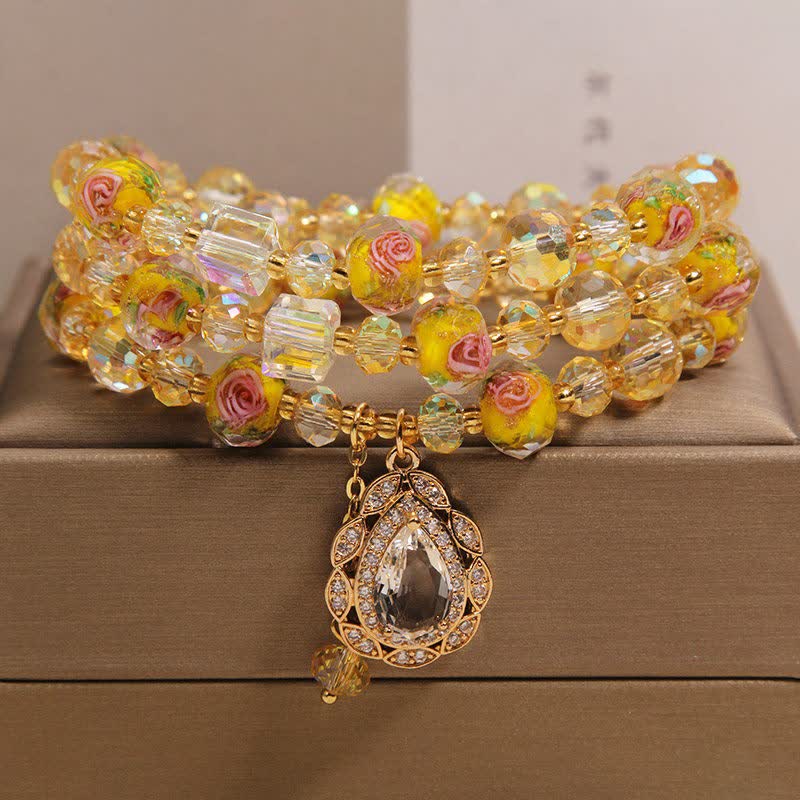 Buddha Stones Bracciale a triplo giro Golden Liuli Glass Rose Garden Teadrop Energy - Giallo (Circonferenza del polso: 5,9-6,3 pollici / 15-16 cm) - image 9