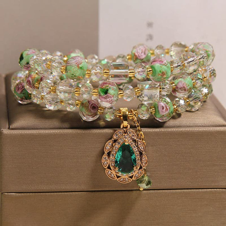 Buddha Stones Bracciale a triplo giro Golden Liuli Glass Rose Garden Teadrop Energy - image 7