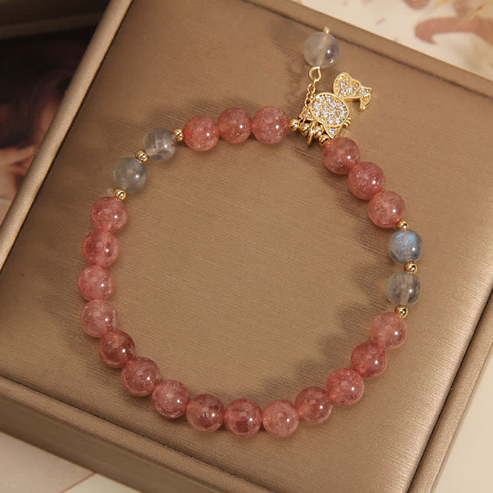 Buddha Stones Braccialetto dell'amore con ciondolo a forma di gatto in quarzo fragola e pietra di luna - image 3