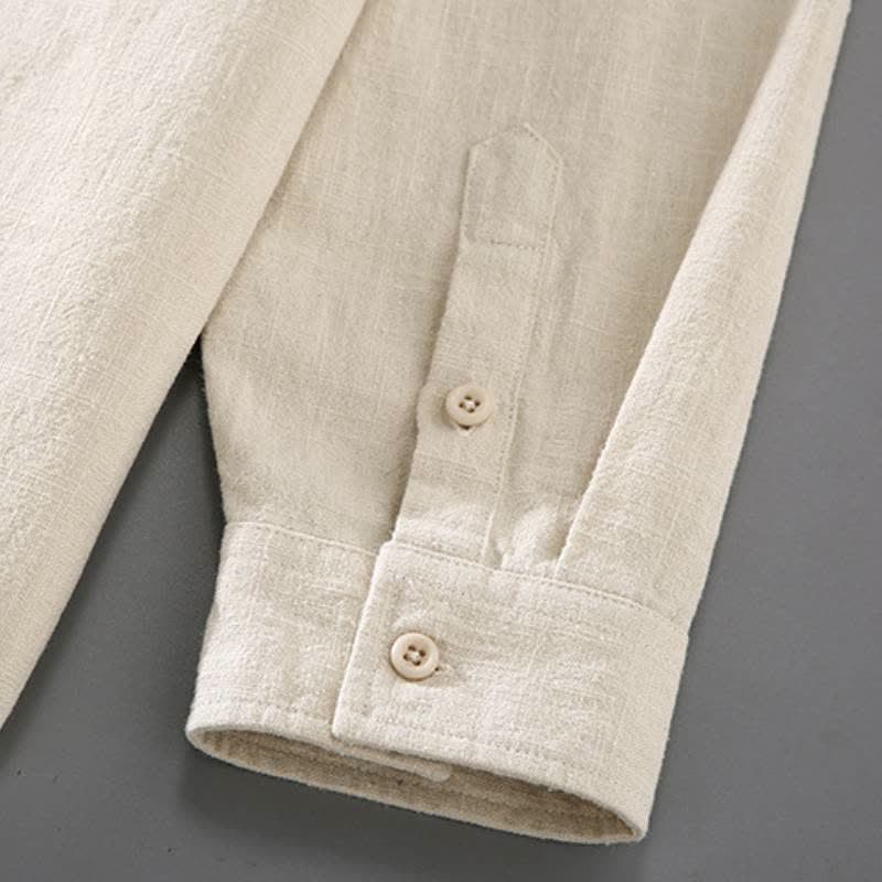 Buddha Stones Camicia e pantaloni da uomo in ramia tinta unita, casual, minimalisti, per primavera e autunno, ideali per la meditazione, con tasche. - image 10
