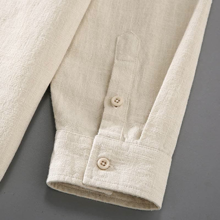 Buddha Stones Camicia e pantaloni da uomo in ramia tinta unita, casual, minimalisti, per primavera e autunno, ideali per la meditazione, con tasche. - image 10
