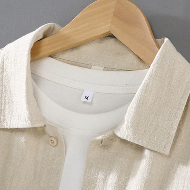 Buddha Stones Camicia e pantaloni da uomo in ramia tinta unita, casual, minimalisti, per primavera e autunno, ideali per la meditazione, con tasche. - image 5