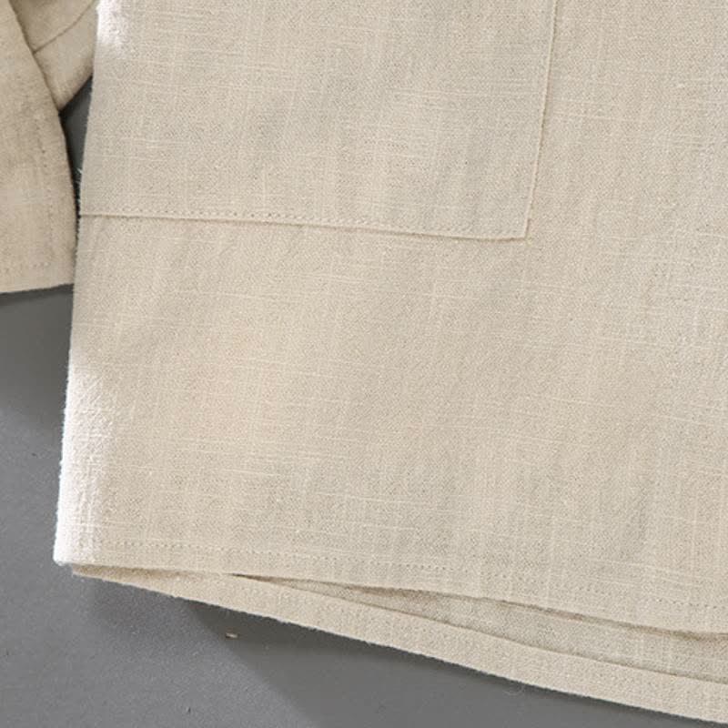 Buddha Stones Camicia e pantaloni da uomo in ramia tinta unita, casual, minimalisti, per primavera e autunno, ideali per la meditazione, con tasche. - image 7