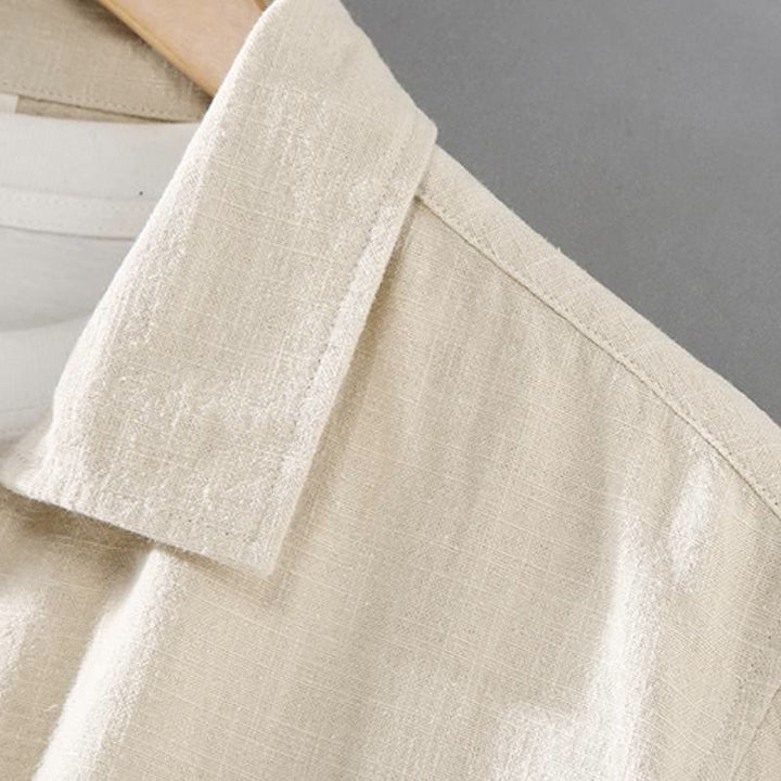 Buddha Stones Camicia e pantaloni da uomo in ramia tinta unita, casual, minimalisti, per primavera e autunno, ideali per la meditazione, con tasche. - image 6