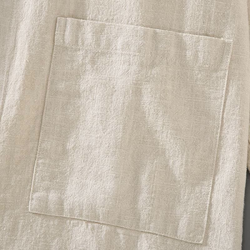 Buddha Stones Camicia e pantaloni da uomo in ramia tinta unita, casual, minimalisti, per primavera e autunno, ideali per la meditazione, con tasche. - image 9