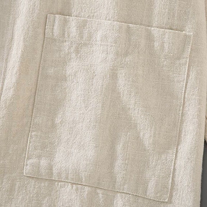 Buddha Stones Camicia e pantaloni da uomo in ramia tinta unita, casual, minimalisti, per primavera e autunno, ideali per la meditazione, con tasche. - image 9