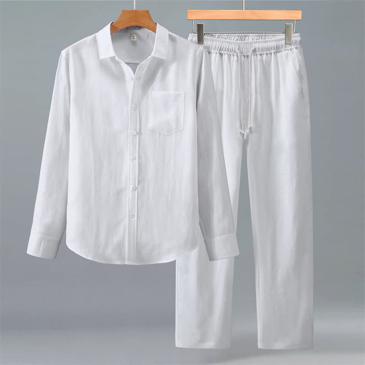 Buddha Stones Completo da uomo 2 pezzi, casual, primavera/autunno, con camicia e pantaloni a tinta unita, ideale per la meditazione e con tasche. - Bianco - US/UK/AU42, EU52 (3XL) - image 15