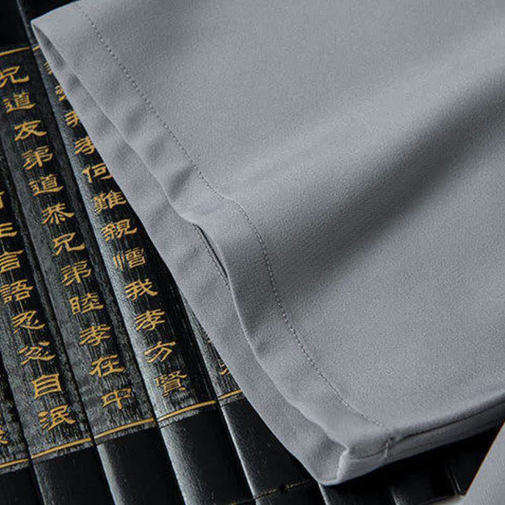 Buddha Stones Completo primavera/autunno stile Tang con colletto alla coreana, bottoni a rana, ricamo drago, camicia e pantaloni da uomo, abbigliamento da meditazione con tasche. - image 8
