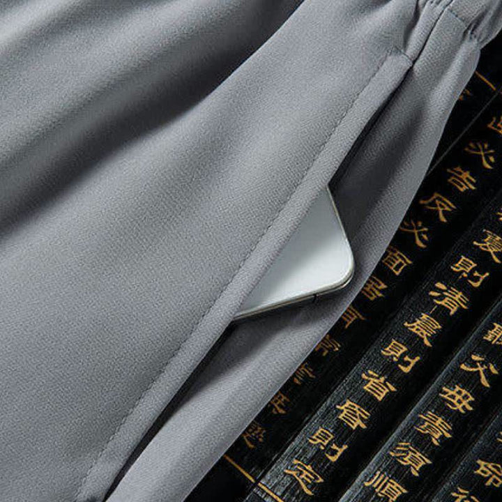 Buddha Stones Completo primavera/autunno stile Tang con colletto alla coreana, bottoni a rana, ricamo drago, camicia e pantaloni da uomo, abbigliamento da meditazione con tasche. - image 7