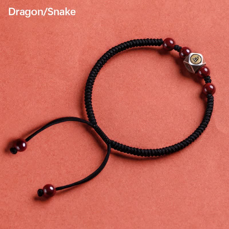 Braccialetto Buddha Stones in argento sterling 925 e ciondolo con segno zodiacale cinese in cinabro, simbolo di calma. - Drago/Serpente - Nero (circonferenza del polso 14-18 cm) - image 16
