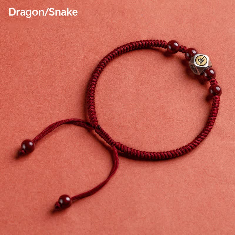 Braccialetto Buddha Stones in argento sterling 925 e ciondolo con segno zodiacale cinese in cinabro, simbolo di calma. - Drago/Serpente - Rosso (circonferenza del polso 14-18 cm) - image 15