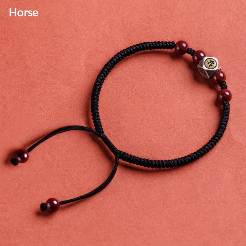 Braccialetto Buddha Stones in argento sterling 925 e ciondolo con segno zodiacale cinese in cinabro, simbolo di calma. - Cavallo - Nero (circonferenza del polso 14-18 cm) - image 18