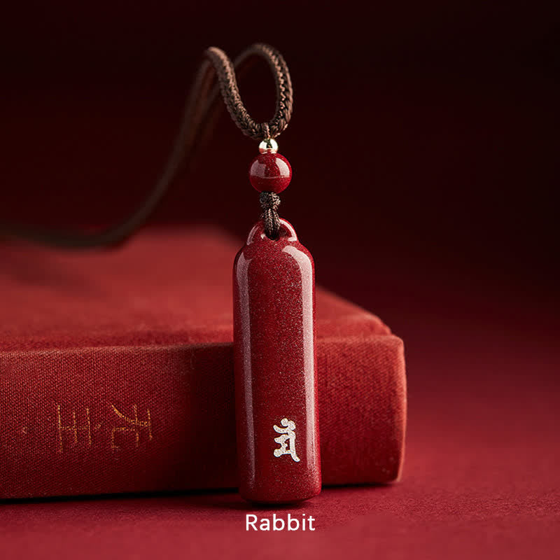Collana con ciondolo e amuleto in cinabro con Buddha Stones segno zodiacale cinese, protezione con cordino. - Marrone - Coniglio - image 11