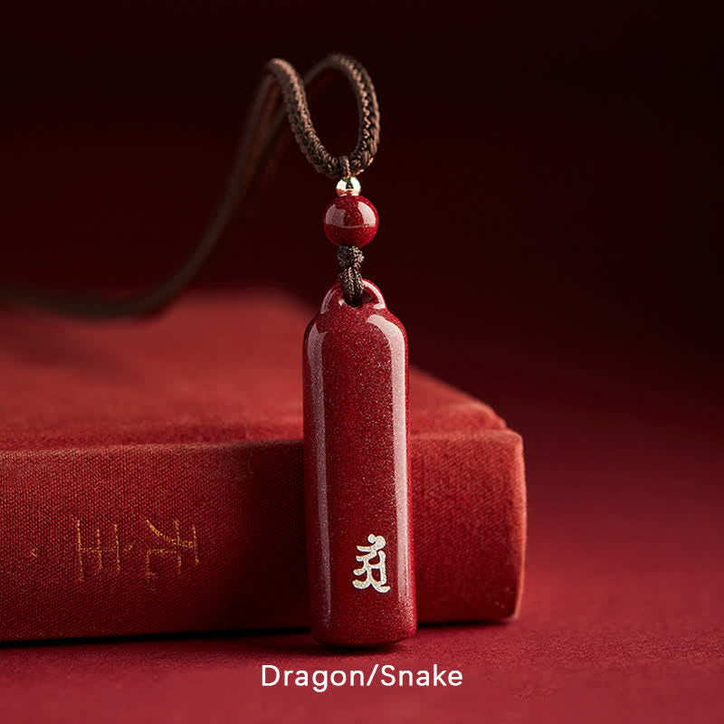 Collana con ciondolo e amuleto in cinabro con Buddha Stones segno zodiacale cinese, protezione con cordino. - Marrone - Drago/Serpente - image 12