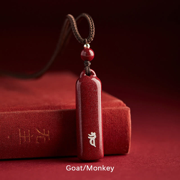 Collana con ciondolo e amuleto in cinabro con Buddha Stones segno zodiacale cinese, protezione con cordino. - Marrone - Capra/Scimmia - image 14