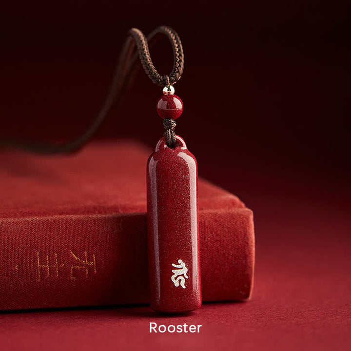 Collana con ciondolo e amuleto in cinabro con Buddha Stones segno zodiacale cinese, protezione con cordino. - Marrone - Gallo - image 15