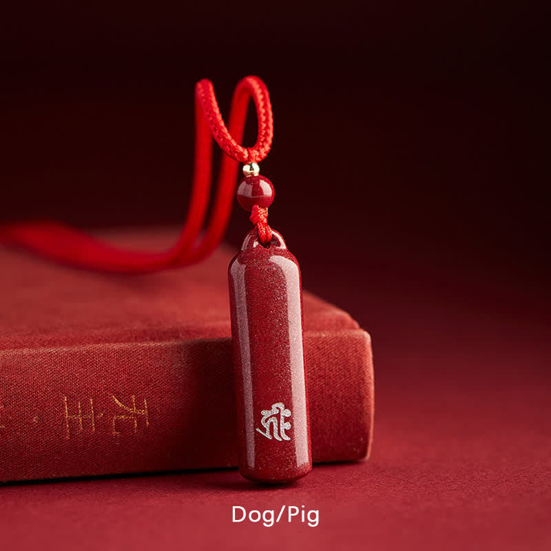 Collana con ciondolo e amuleto in cinabro con Buddha Stones segno zodiacale cinese, protezione con cordino. - Rosso - Cane/Maiale - image 24