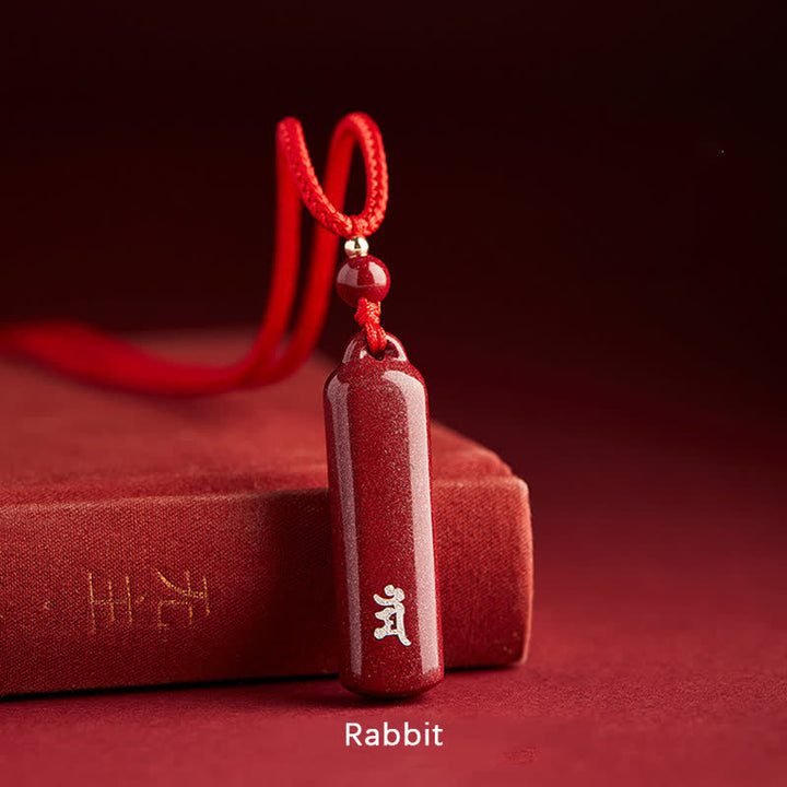Collana con ciondolo e amuleto in cinabro con Buddha Stones segno zodiacale cinese, protezione con cordino. - Rosso - Coniglio - image 19