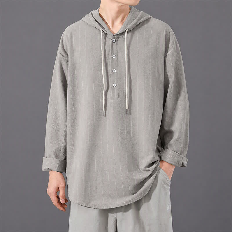 Buddha Stones Camicia da uomo a maniche lunghe a righe, casual, minimalista, con coulisse, ideale per la primavera. - Argento - US/UK/AU42, EU52 (3XL) - image 19