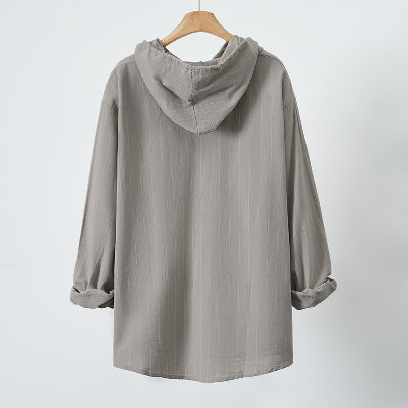 Buddha Stones Camicia da uomo a maniche lunghe a righe, casual, minimalista, con coulisse, ideale per la primavera. - image 21