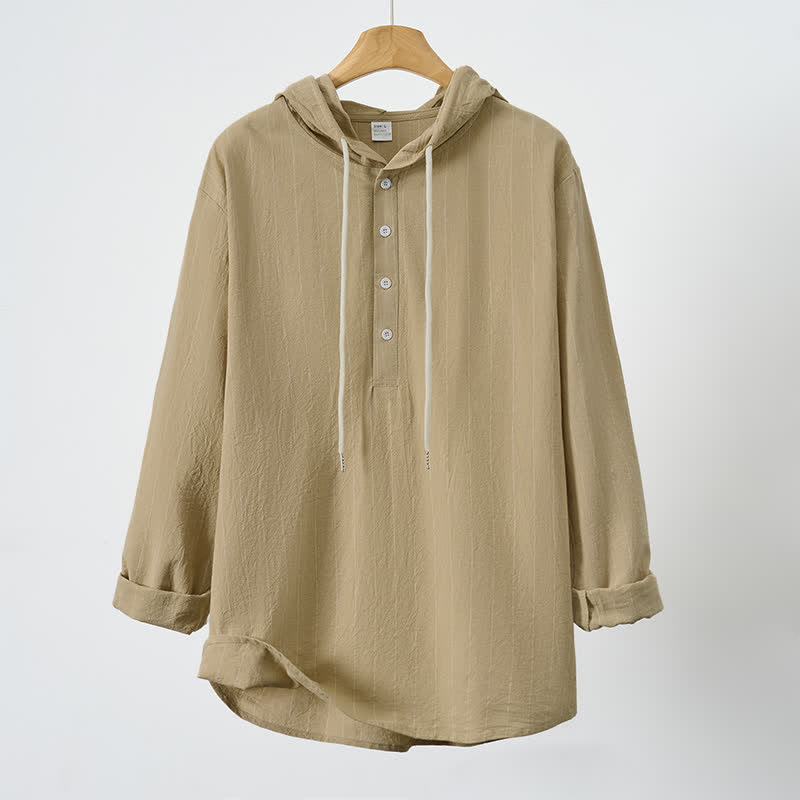 Buddha Stones Camicia da uomo a maniche lunghe a righe, casual, minimalista, con coulisse, ideale per la primavera. - image 1