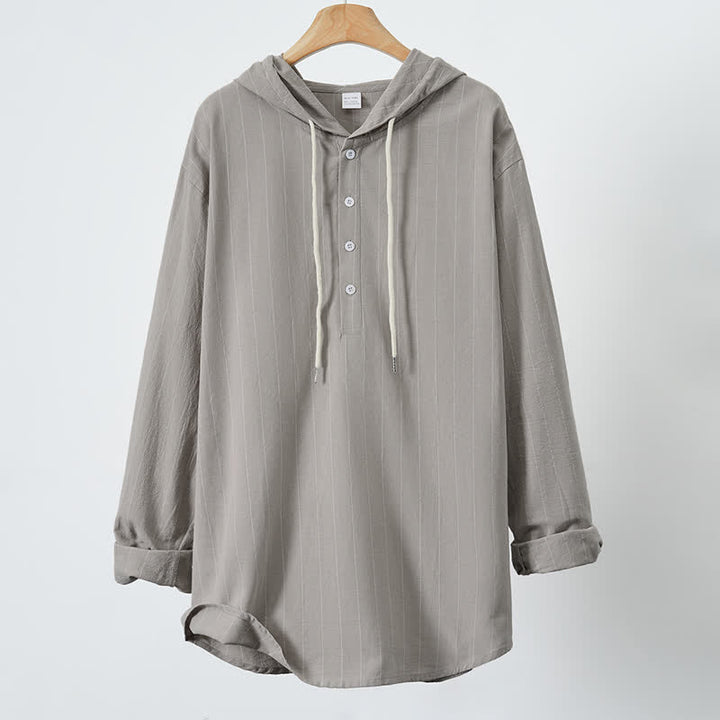 Buddha Stones Camicia da uomo a maniche lunghe a righe, casual, minimalista, con coulisse, ideale per la primavera. - image 20