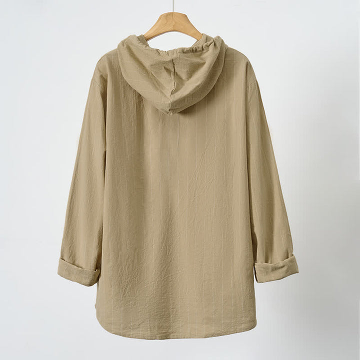 Buddha Stones Camicia da uomo a maniche lunghe a righe, casual, minimalista, con coulisse, ideale per la primavera. - image 2