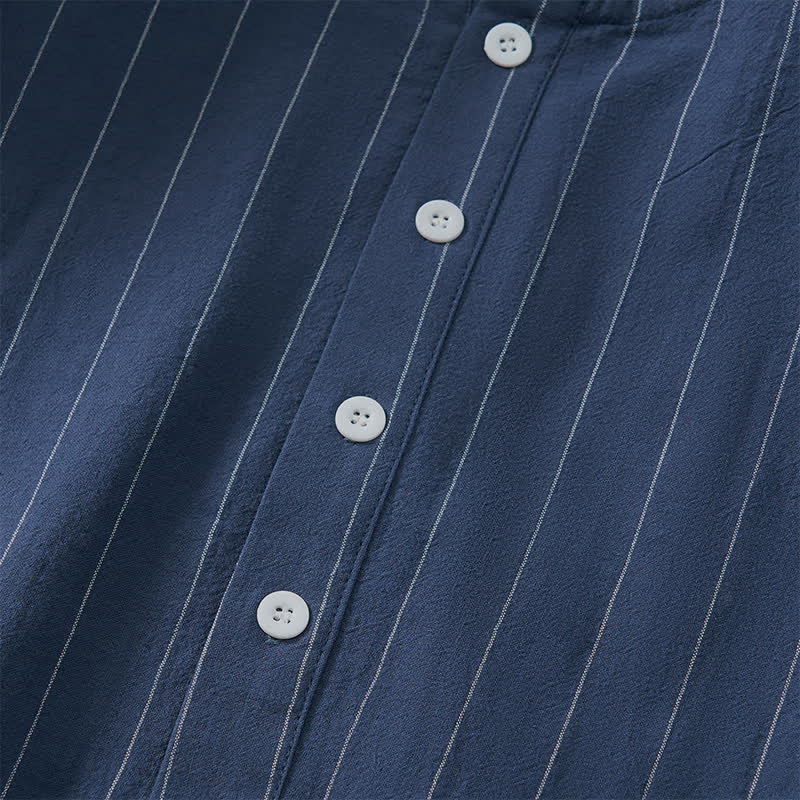 Buddha Stones Camicia da uomo a maniche lunghe a righe, casual, minimalista, con coulisse, ideale per la primavera. - image 14