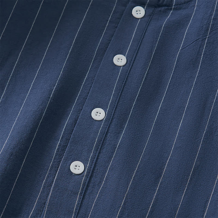 Buddha Stones Camicia da uomo a maniche lunghe a righe, casual, minimalista, con coulisse, ideale per la primavera. - image 14