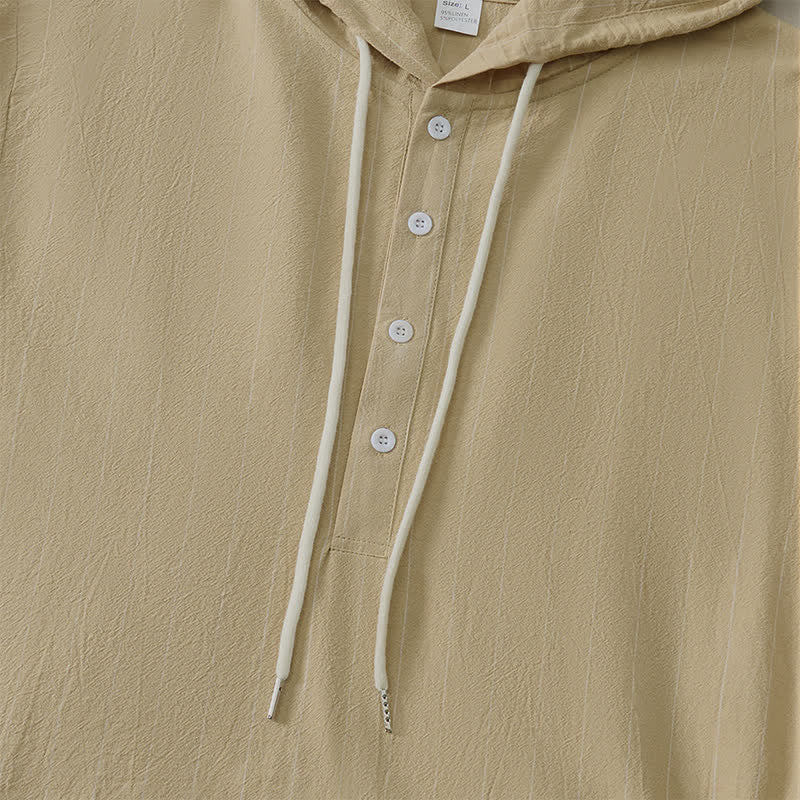 Buddha Stones Camicia da uomo a maniche lunghe a righe, casual, minimalista, con coulisse, ideale per la primavera. - image 4