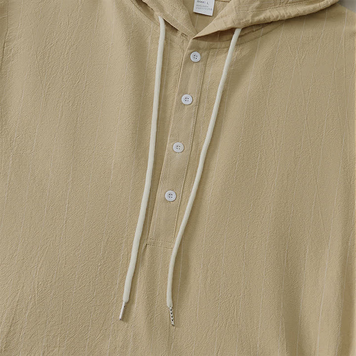 Buddha Stones Camicia da uomo a maniche lunghe a righe, casual, minimalista, con coulisse, ideale per la primavera. - image 4