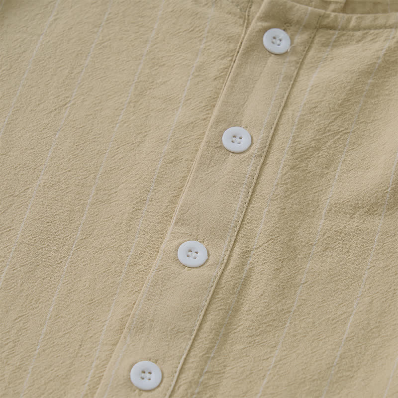 Buddha Stones Camicia da uomo a maniche lunghe a righe, casual, minimalista, con coulisse, ideale per la primavera. - image 5