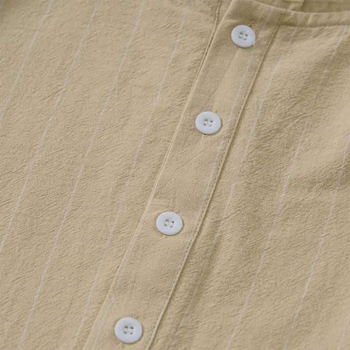 Buddha Stones Camicia da uomo a maniche lunghe a righe, casual, minimalista, con coulisse, ideale per la primavera. - image 5