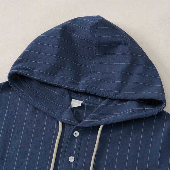 Buddha Stones Camicia da uomo a maniche lunghe a righe, casual, minimalista, con coulisse, ideale per la primavera. - image 12