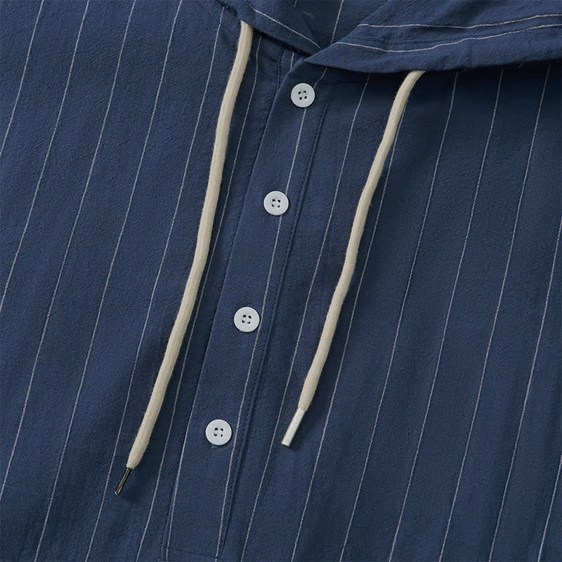 Buddha Stones Camicia da uomo a maniche lunghe a righe, casual, minimalista, con coulisse, ideale per la primavera. - image 13
