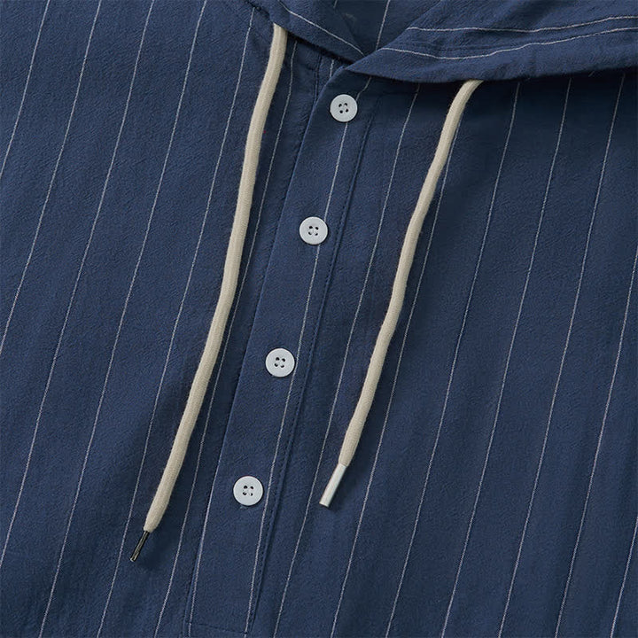 Buddha Stones Camicia da uomo a maniche lunghe a righe, casual, minimalista, con coulisse, ideale per la primavera. - image 13