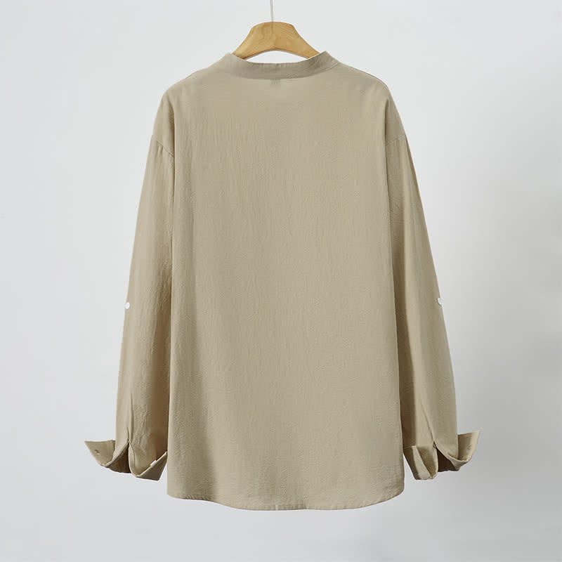 Buddha Stones Camicia da uomo a maniche lunghe, stile Tang, con colletto alla coreana, tinta unita, ideale per primavera/autunno, con taschino applicato. - image 13