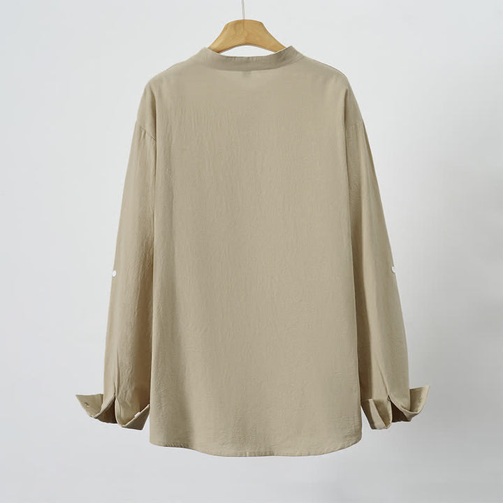 Buddha Stones Camicia da uomo a maniche lunghe, stile Tang, con colletto alla coreana, tinta unita, ideale per primavera/autunno, con taschino applicato. - image 13