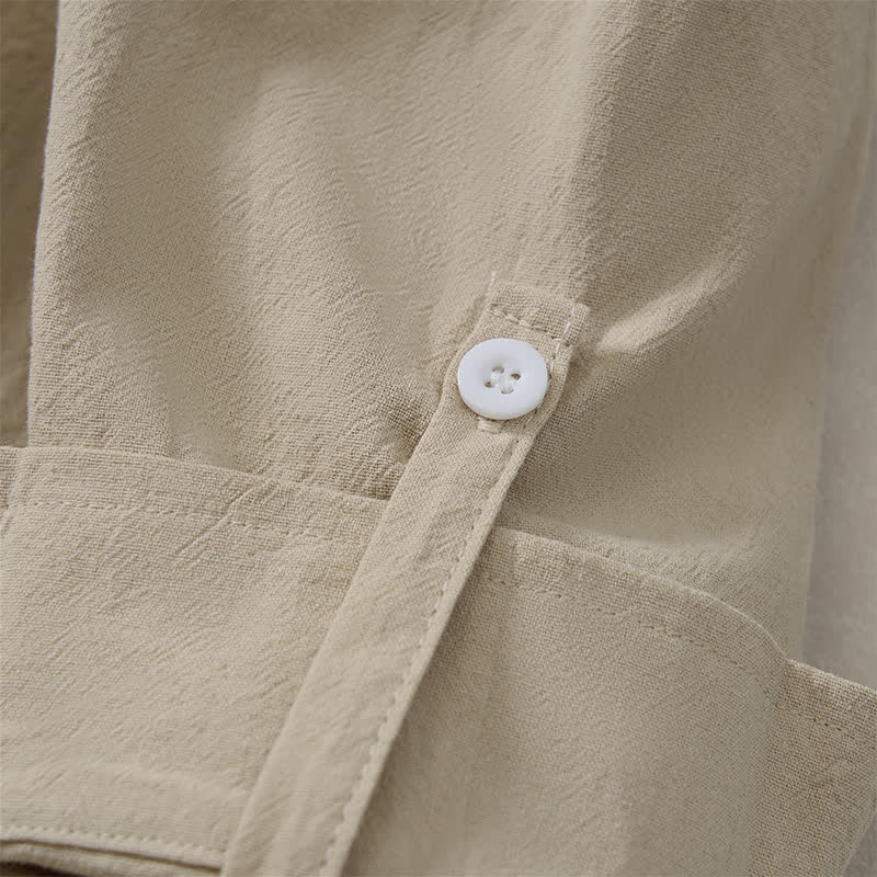 Buddha Stones Camicia da uomo a maniche lunghe, stile Tang, con colletto alla coreana, tinta unita, ideale per primavera/autunno, con taschino applicato. - image 18