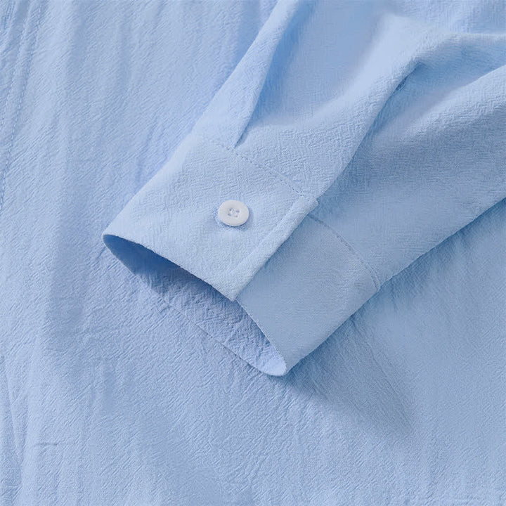 Buddha Stones Camicia da uomo a maniche lunghe, stile Tang, con colletto alla coreana, tinta unita, ideale per primavera/autunno, con taschino applicato. - image 8