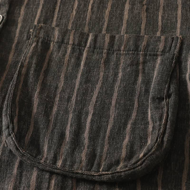 Buddha Stones Giacca da donna autunnale casual vintage a righe con bottoni e tasche - image 3
