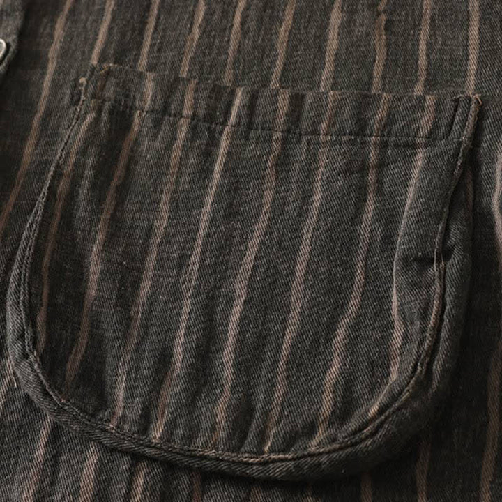 Buddha Stones Giacca da donna autunnale casual vintage a righe con bottoni e tasche - image 3