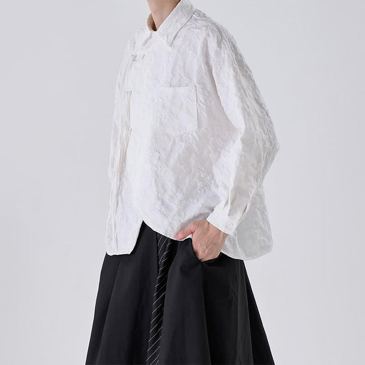 Buddha Stones Camicia da uomo a maniche lunghe in jacquard floreale stile Tang vintage con bottoni a rana, ideale per primavera/autunno, con taschino applicato. - image 13