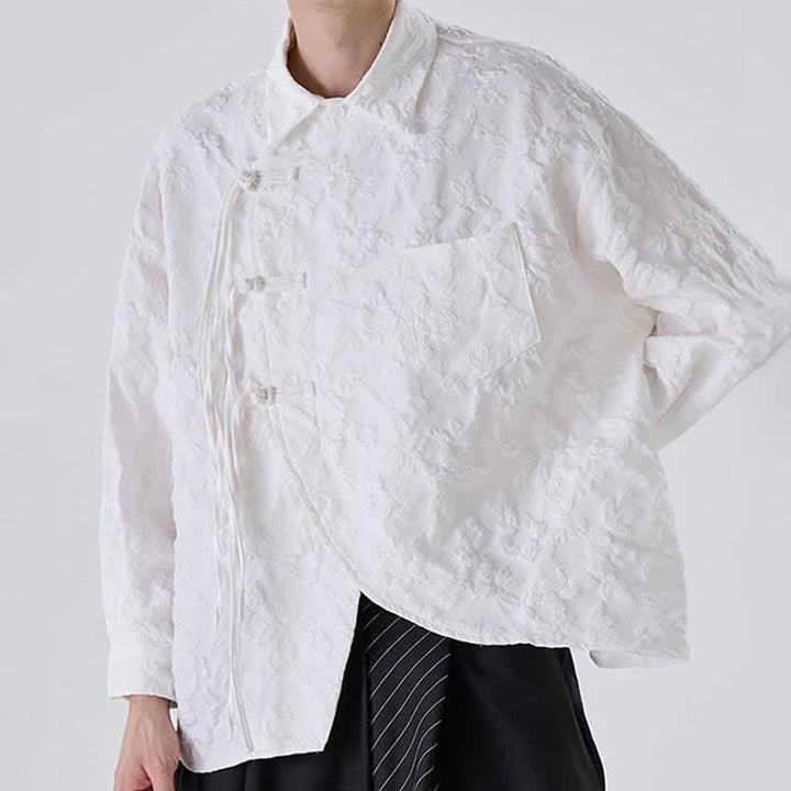 Buddha Stones Camicia da uomo a maniche lunghe in jacquard floreale stile Tang vintage con bottoni a rana, ideale per primavera/autunno, con taschino applicato. - image 10