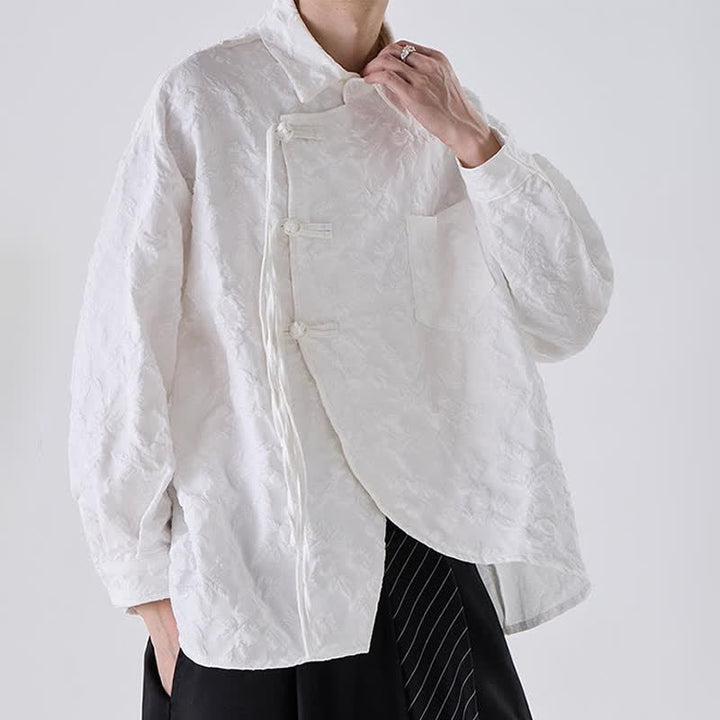 Buddha Stones Camicia da uomo a maniche lunghe in jacquard floreale stile Tang vintage con bottoni a rana, ideale per primavera/autunno, con taschino applicato. - image 8
