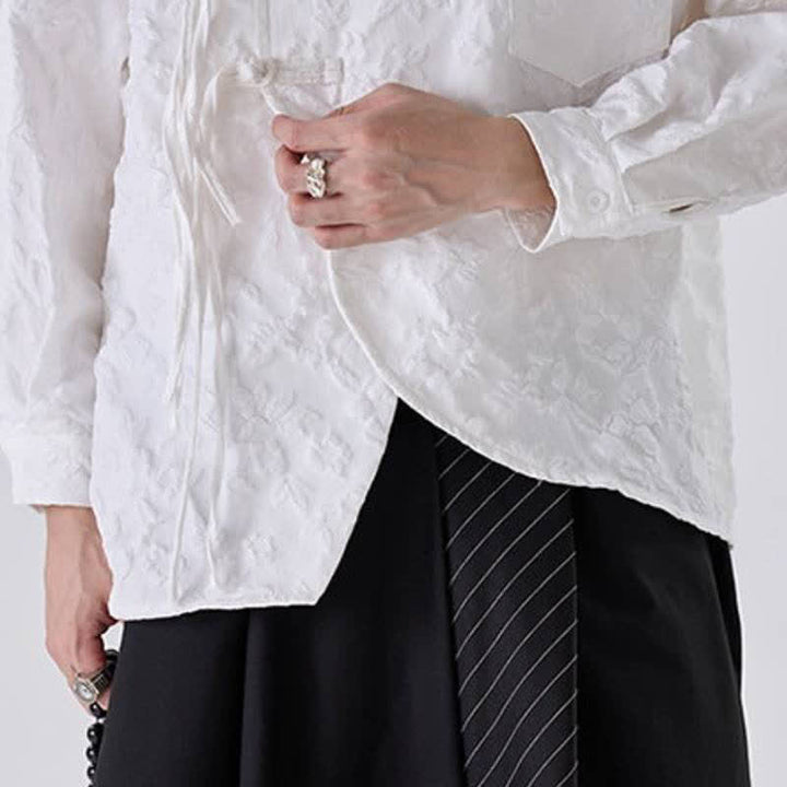 Buddha Stones Camicia da uomo a maniche lunghe in jacquard floreale stile Tang vintage con bottoni a rana, ideale per primavera/autunno, con taschino applicato. - image 17