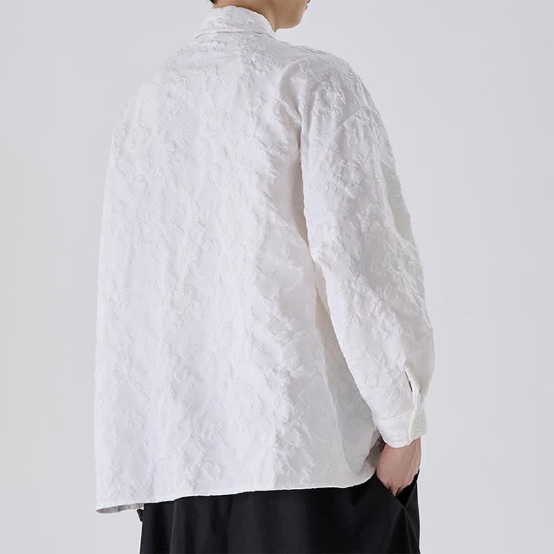 Buddha Stones Camicia da uomo a maniche lunghe in jacquard floreale stile Tang vintage con bottoni a rana, ideale per primavera/autunno, con taschino applicato. - image 11