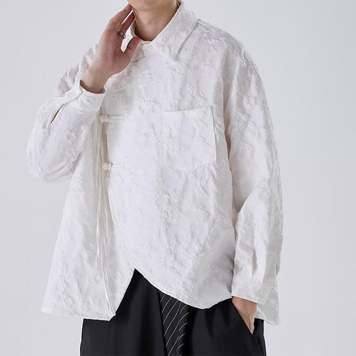Buddha Stones Camicia da uomo a maniche lunghe in jacquard floreale stile Tang vintage con bottoni a rana, ideale per primavera/autunno, con taschino applicato. - image 9